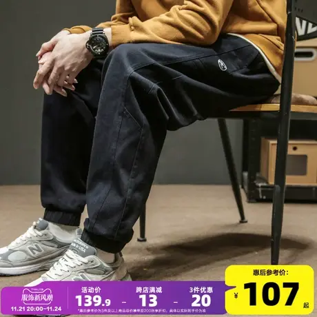 唐狮2023春夏季新款休闲裤男士宽松束脚裤子黑色男生工装裤潮牌商品大图