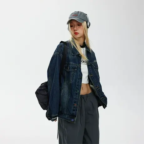 ins潮牌复古牛仔外套女春秋2023年新款宽松oversize百搭夹克上衣商品大图