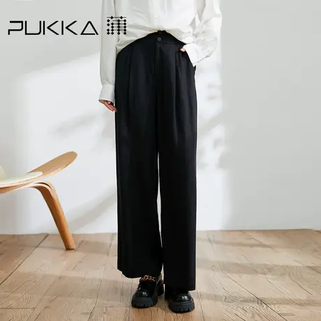 蒲PUKKA 高腰阔腿裤女年春装新款原创休闲宽松显瘦直筒长裤商品大图