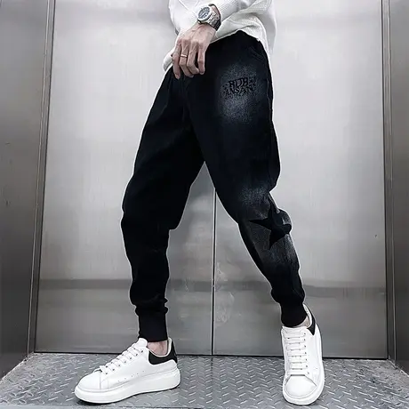 男士休闲裤秋冬季网红爆款渐变星星图案潮男个性百搭束脚哈伦卫裤商品大图