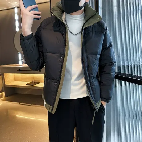 羽绒服男冬季帅气新款拼色轻熟风个性立领加厚保暖冬装白鸭绒外套图片
