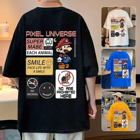 马里奥t恤男短袖2024新款夏季潮流港风ins潮牌宽松卡通半袖上衣服商品大图