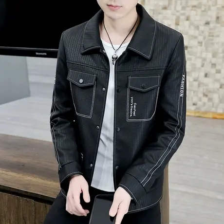 2023新款秋季外套男士潮流轻熟风男装翻领夹克高级感刺绣褂子上衣商品大图