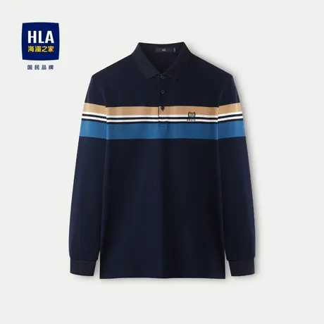 HLA/海澜之家撞色条纹长袖POLO衫2023秋季新款棉氨弹力打底衫男商品大图