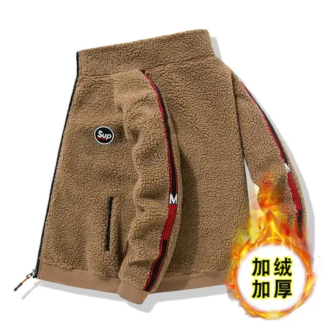 秋冬季新款外套男士潮流颗粒摇粒绒秋装加绒加厚羊羔绒夹克上衣男商品大图