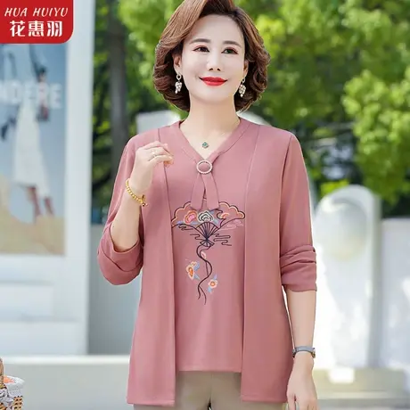 妈妈款春秋假两件长袖上衣中年女洋气衬衣50-60岁中老年秋装衣服商品大图