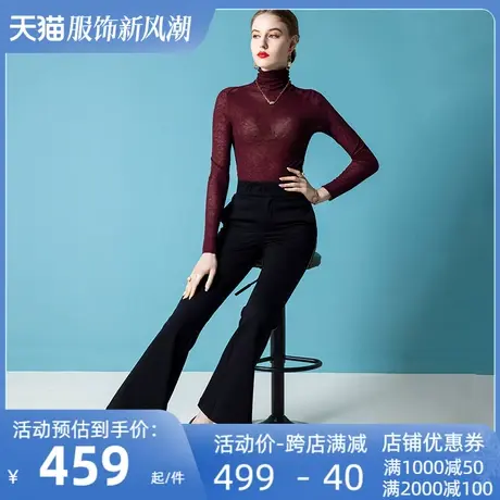 希区瑞普加绒显瘦高腰西装裤女黑色秋冬新款直筒微喇裤子阔腿裤厚商品大图