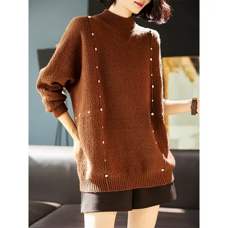 宝诗黎半高领蝙蝠长袖亮丝搭配毛衣女2024春秋季新款美拉德针织衫商品大图