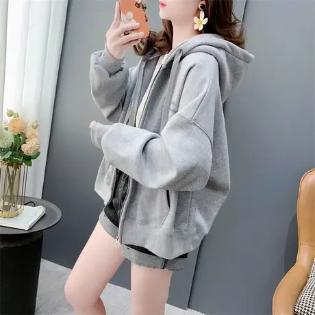 短款小个子炸街加绒连帽卫衣外套女2023秋冬新款宽松洋气百搭上衣商品大图