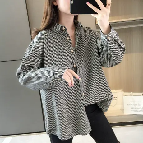 春秋款新款日系格子衬衫女设计感小众春秋时尚长袖上衣女士衬衣商品大图