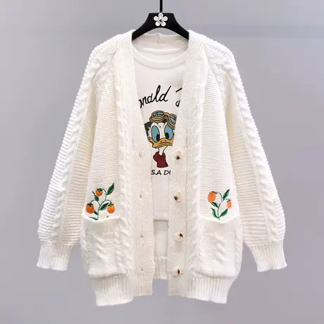 日系温柔风刺绣毛衣外套女秋冬2023新款宽松慵懒风减龄针织开衫商品大图