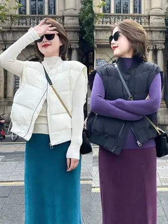 韩国东大门2023秋冬羽绒马夹宽松休闲外套棒球领小个子马甲背心潮商品大图