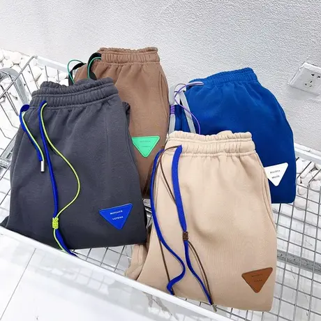 欧洲站潮2022秋冬款设计感加绒运动休闲卫裤高腰哈伦裤子束脚大码商品大图