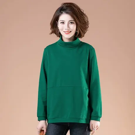 纯棉长袖t恤女秋冬加肥加大码女装宽松体恤中年妈妈高领打底衫女商品大图