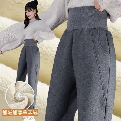 加绒运动裤女春秋冬季2024新款仿羊羔绒加厚超厚休闲卫裤外穿棉裤图片