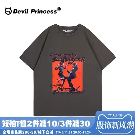 欧美风街头hiphop嘻哈小众潮牌深灰色短袖t恤女宽松大版超火上衣商品大图