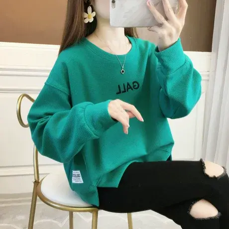 早春华夫格卫衣女春秋季韩版宽松ins初春百搭短款上衣薄款外套潮图片