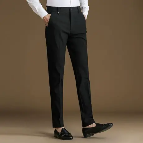 POWO春季休闲裤男士商务西装裤2025新款黑色修身韩版小脚长裤子图片