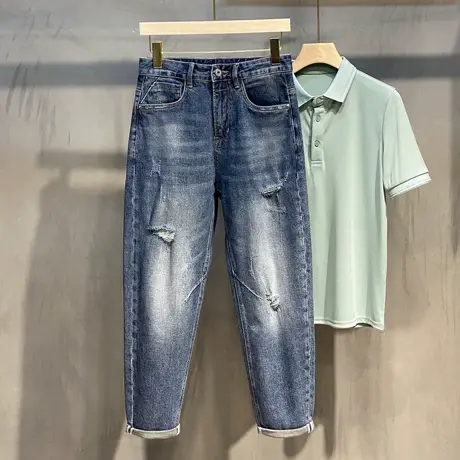 春季新款男士直筒牛仔裤韩版修身小脚裤休闲牛仔长裤时尚百搭裤子图片