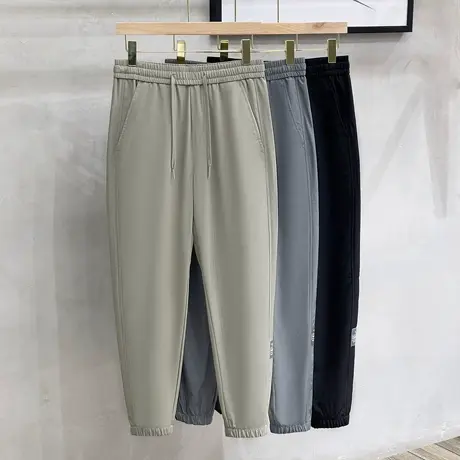 冰丝休闲裤男夏季薄款束脚速干裤子松紧男士商务休闲直筒九分裤男商品大图