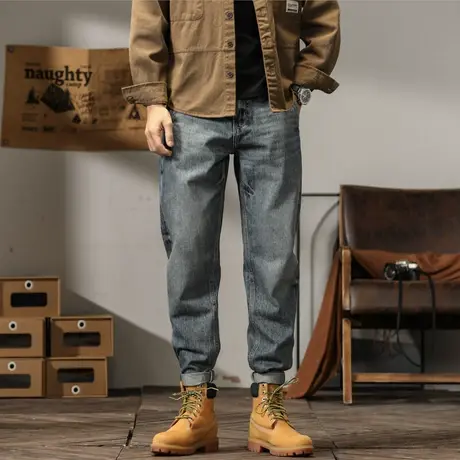 复古潮流百搭男士牛仔裤时尚大码微弹裤子休闲宽松水洗直筒牛仔裤商品大图