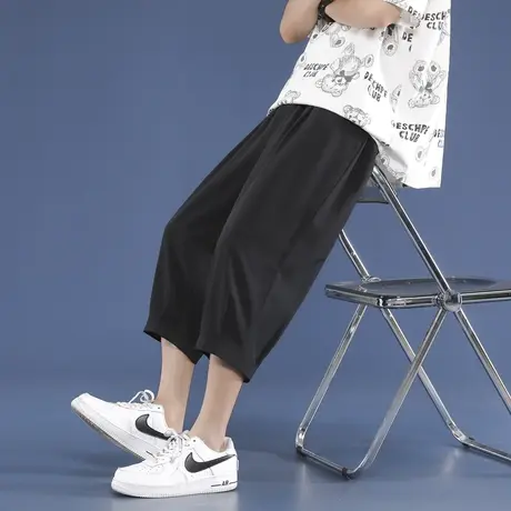 纯色7七分裤男夏季薄款潮牌ins马裤宽松冰丝短裤潮流大码休闲裤子商品大图