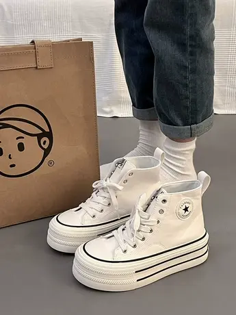 高帮帆布鞋女厚底板鞋内增高女鞋2023新款鞋子女小个子爆款小白鞋商品大图