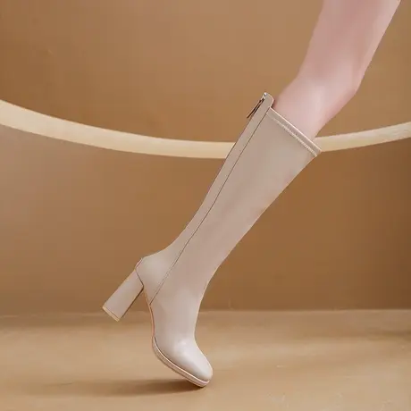 韩版超火法式靴子女长筒靴骑士靴长靴2023新款秋冬高跟高筒瘦瘦靴图片