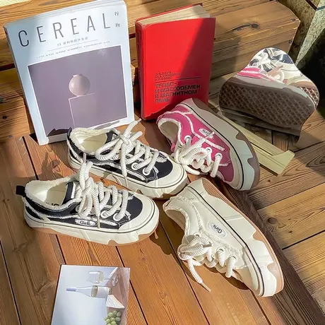 2023夏季新款超火蛋壳小白鞋女透气低帮厚底运动帆布街拍潮款鞋子商品大图