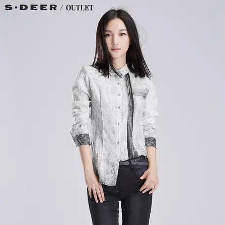 【清仓】sdeer圣迪奥斑驳石纹印花长袖衬衫S16180545图片