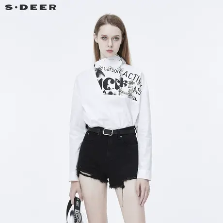 sdeer圣迪奥秋季女装字母印花不规则领长袖上衣S20380516图片