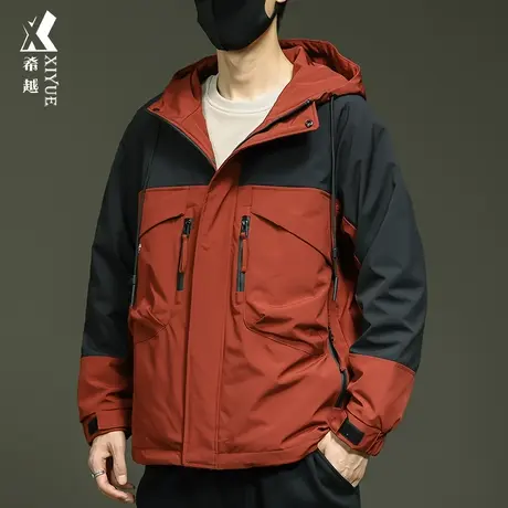 希越户外工装冲锋衣连帽外套男2023冬季保暖加厚宽松大码男士棉衣商品大图