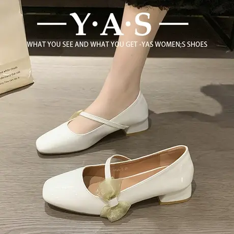 仙女风蝴蝶结玛丽珍鞋女2023春秋法式复古百搭方头粗跟浅口单鞋女商品大图