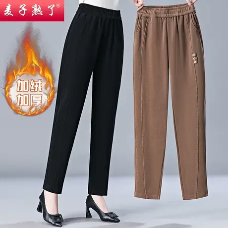 妈妈冬装加绒保暖松紧腰休闲百搭一体绒毛呢棉裤子中老年人女装商品大图