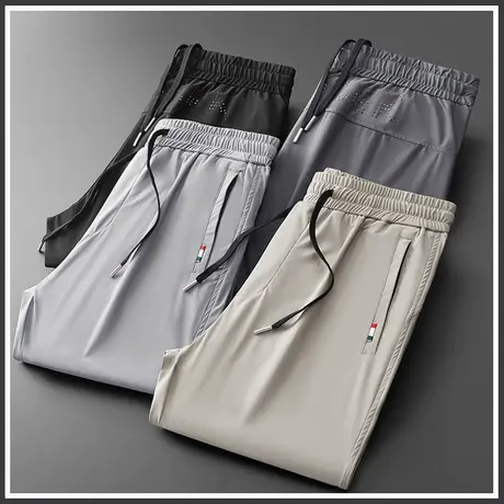 夏装直筒运动休闲裤男士修身速干男裤子夏季薄款冰丝男款夏天夏裤图片