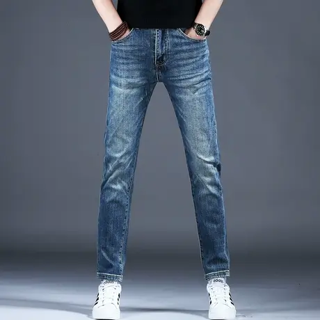 2023四季款常规男士新款牛仔裤男款经典蓝色刺绣修身小脚裤子潮牌图片