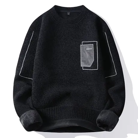 雪尼尔加绒加厚毛衣男士秋冬季保暖线衫针织衫内搭打底圆领毛线衣商品大图