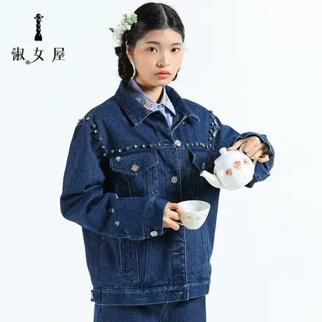 淑女屋旗舰店官网新款手工艺术手绘舞会个性设计感牛仔外套上衣女商品大图