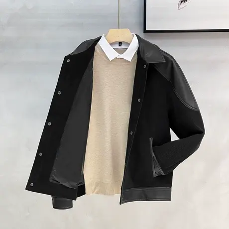 撞色拼接外套男士小香风秋冬季新款休闲上衣高端灯芯绒毛呢子夹克图片