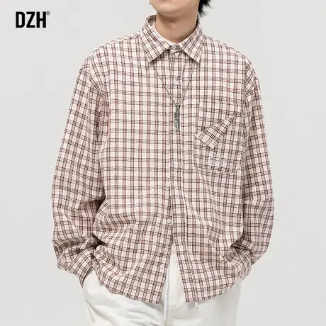 青少年粉色格子衬衫男潮牌高级感情侣衬衣男款2024年春季男生外套商品大图