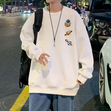 卡通印花无帽卫衣男秋冬季新款港风日系宽松潮流休闲圆领情侣外套商品大图