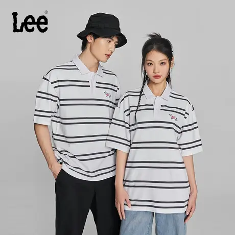Lee24早春新品舒适动物图案米白男女同款短袖Polo衫LUT008315202图片