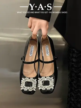 气质温柔女鞋婚礼婚鞋不累脚粗跟水钻玛丽珍酒红新中式高跟鞋女图片