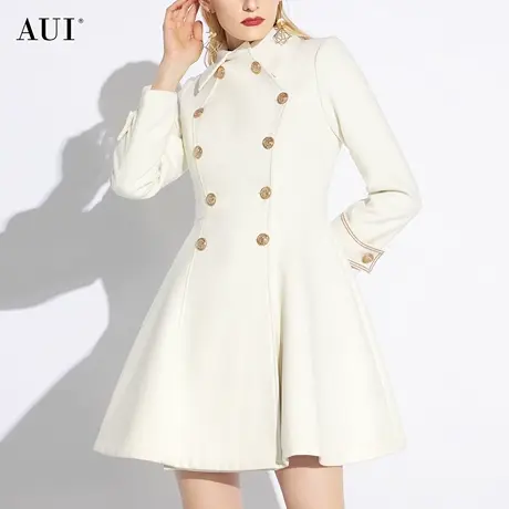 AUI小香风气质裙摆毛呢外套女秋冬2024年新款小个子收腰呢子大衣图片