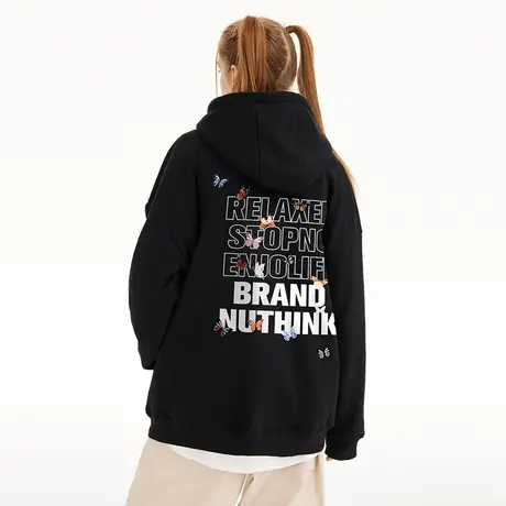 Nuthink国潮港风字母连帽卫衣男潮宽松街头加绒潮流帽衫外套冬季商品大图