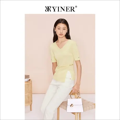 【环保系列】YINER音儿女装2023夏季含桑蚕丝收褶针织衫商品大图
