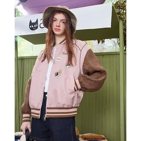 a02个性贴标拼色设计棒球服2024春季新款休闲百搭女式外套商品大图