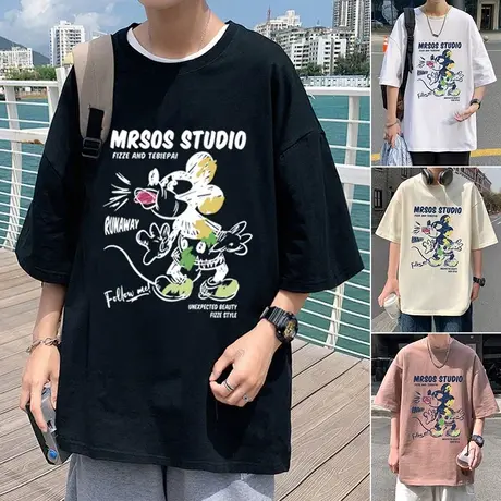 美式纯棉短袖T恤男夏季ins潮牌半袖宽松卡通印花体恤男装oversize商品大图