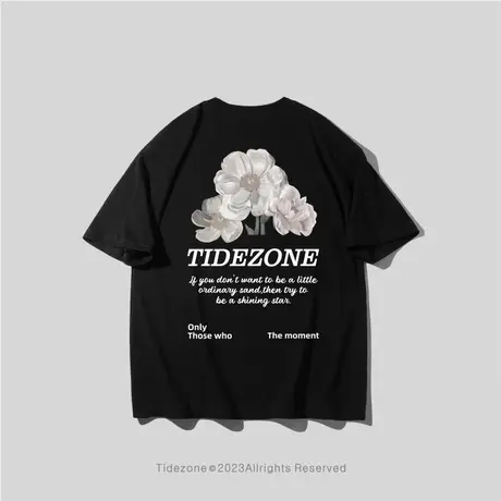 Ohlyah水洗植物花卉印花短袖男夏季潮牌美式高街复古情侣上衣t恤商品大图