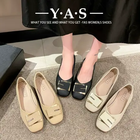 豆豆鞋女士夏季浅口软皮平底鞋四季配裙子仙女风孕妇温柔软底单鞋商品大图